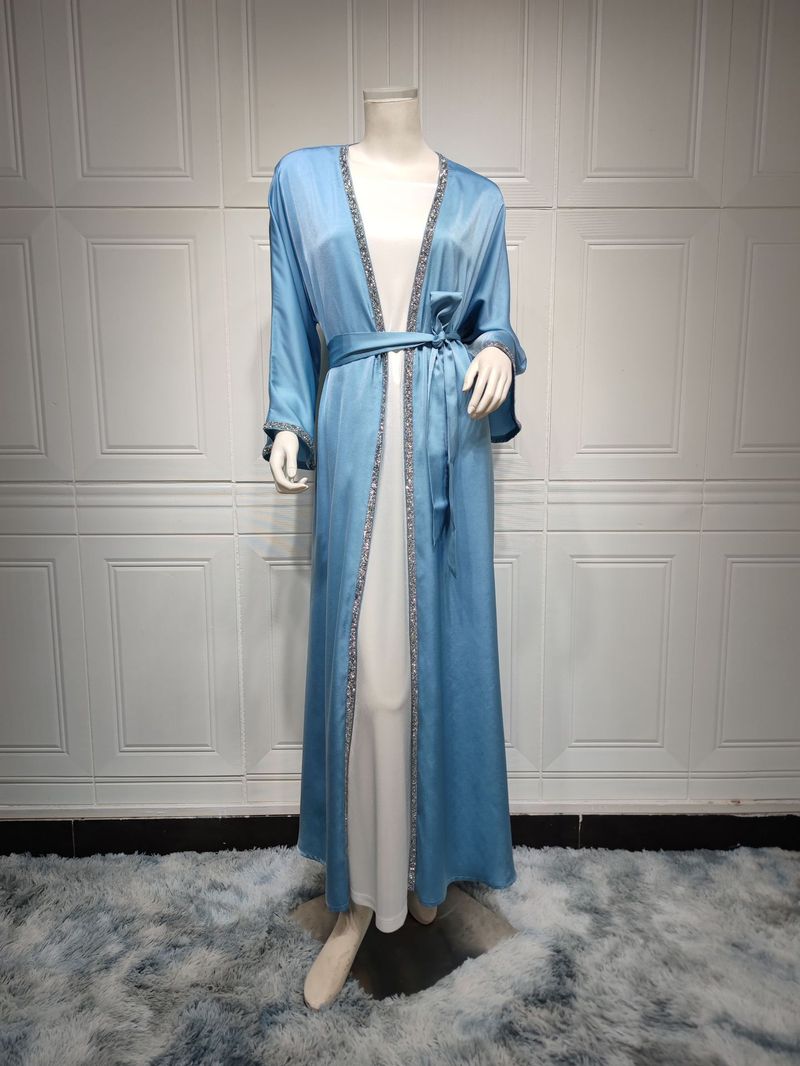Vêtements pour femmes, jupe longue diamant tendance moderne, robe en satin doux à la taille, vêtements d'intérieur blancs, abaya_voghion.com