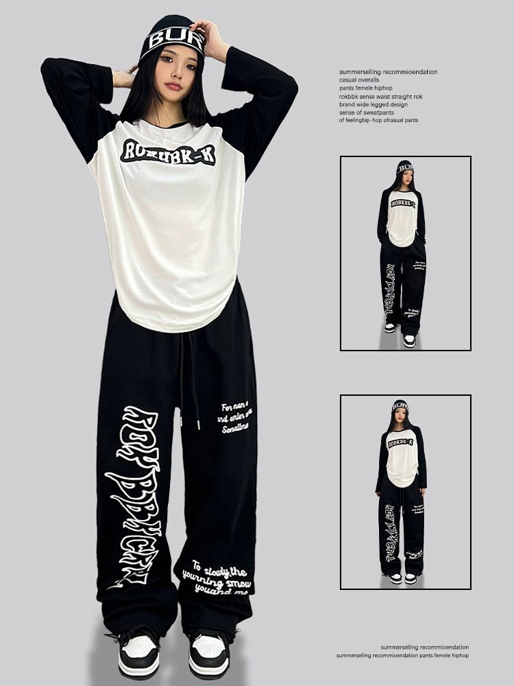 Pantalon de danse hip-hop pour femme, coupe ample, imprimé, jazz, yoga, avec cordon de serrage, taille haute, streetwear, décontracté_voghion.com