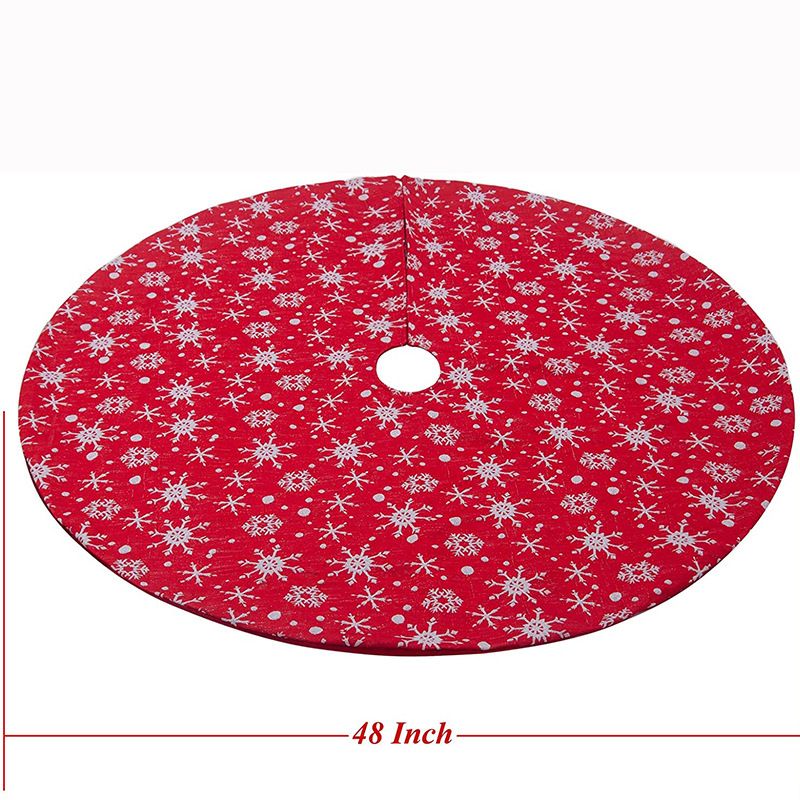 Jupe de sapin de Noël festive avec motif flocon de neige rouge - Décoration d'intérieur pour les fêtes, styles traditionnels et modernes_voghion.com