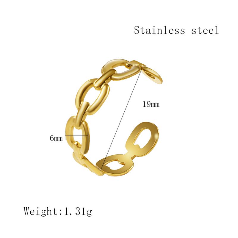 Anello aperto in acciaio inossidabile regolabile versatile alla moda da donna, stile catena cubana minimalista_voghion.com