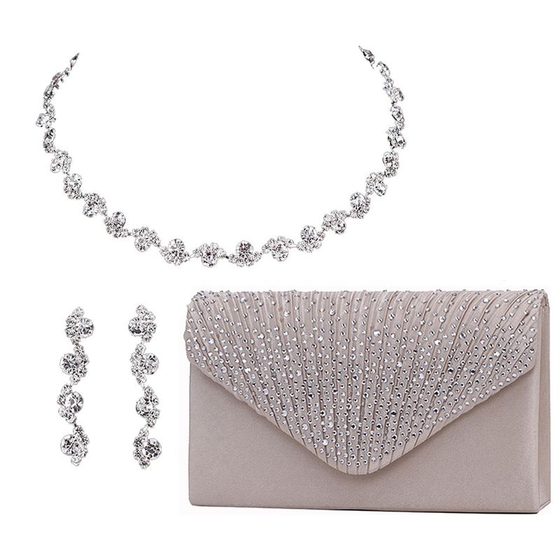 Borse da sera da donna, set elegante con collana, orecchini, onda, diamante, strass, collana semplice, borsa da cena da donna, set di tre accessori_voghion.com