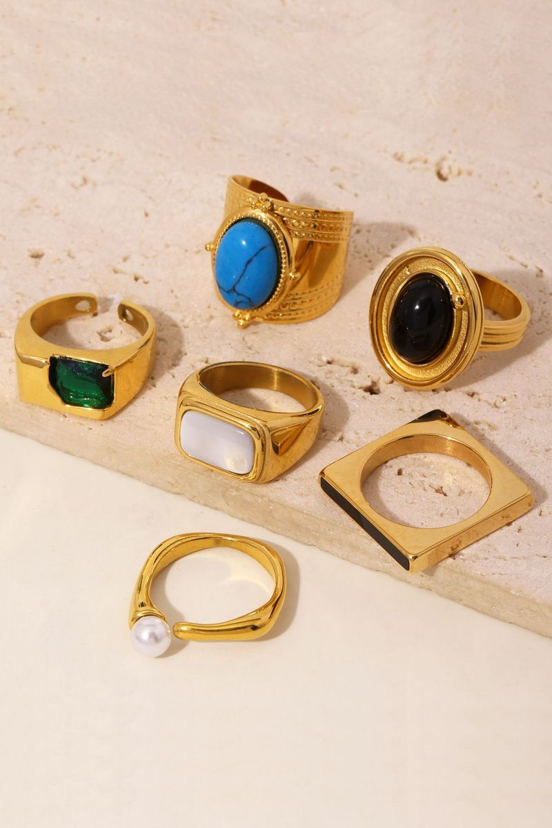 Anello da donna con zircone intarsiato, anello alla moda, personalità, in acciaio inossidabile, colore preservante, anello per indice, combinazione di marea_voghion.com