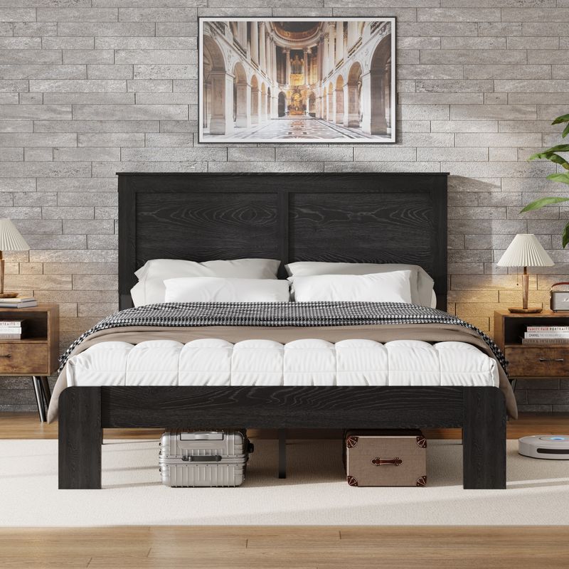 Bed Frame Full Size, Wood Platform Bed Frame , Noise Free,No Box Spring Needed And Easy Assembly Tool,Large Under Bed Storage,Dark Black_voghion.com