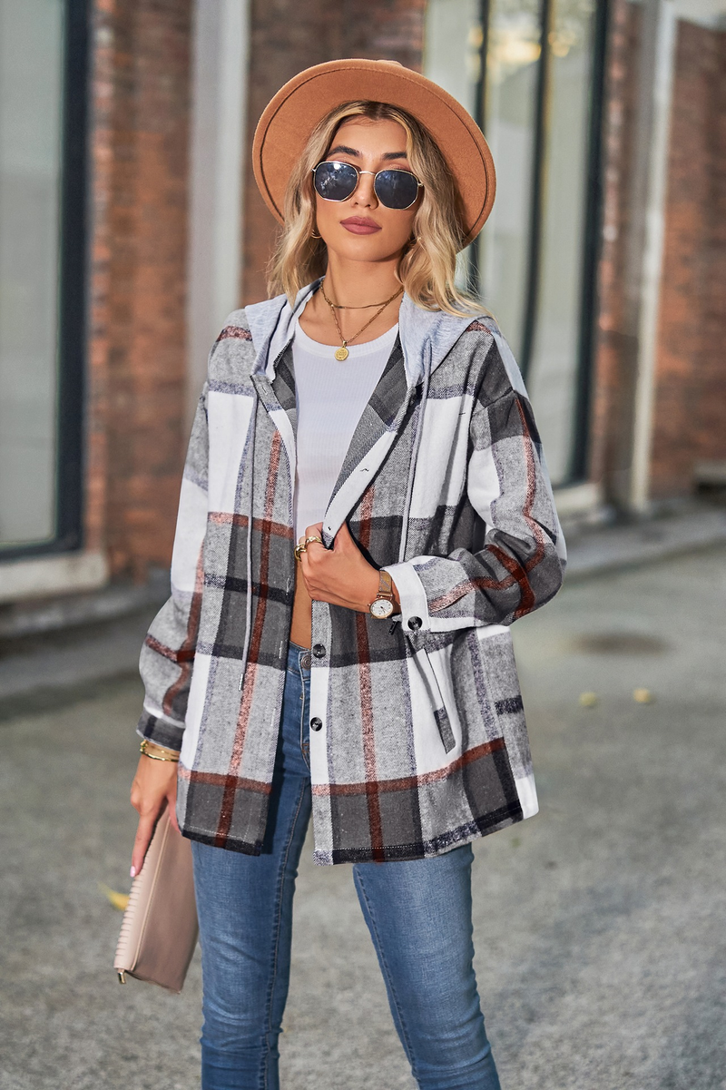 Camicia da donna in tartan con cappuccio alla moda per abbigliamento da donna_voghion.com