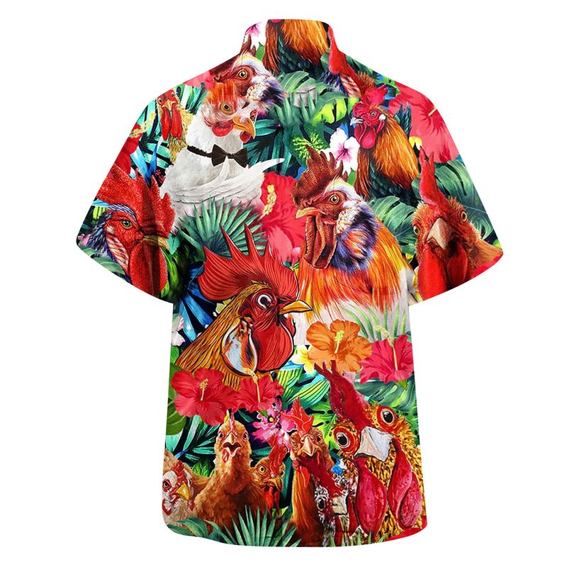 Neu Herren Kurzarm Hawaiihemd mit 3D-Digital-Hahn-Muster bedruckt Herren Sommer Strickjacke_voghion.com