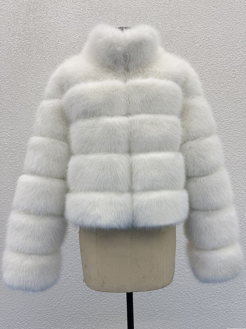Plus Size Faux Fur Coat Women's Winter Fashion Jacket – Eco-Friendly Fox Fur Stand Collar, Long Sleeve, Casual Outerwear (S-XXXXL, Multiple Colors)_voghion.com