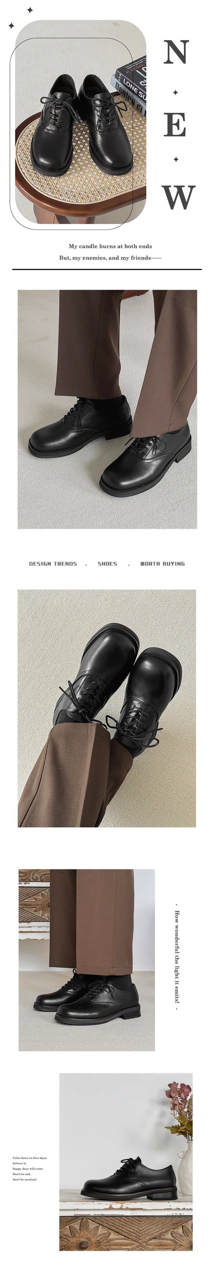 ShoeVault 2025 Nuove Scarpe Derby Casual Uniche in Pelle Marrone da Uomo con Punta Rotonda e Suola Spessa per Matrimonio e Sposo_voghion.com