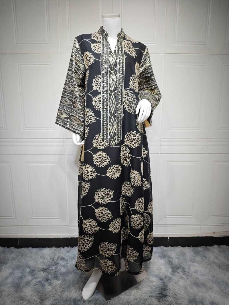 Verve AB423 Muslimische bestickte Pailletten-Abaya in Übergröße für Damen, neuer Stil_voghion.com