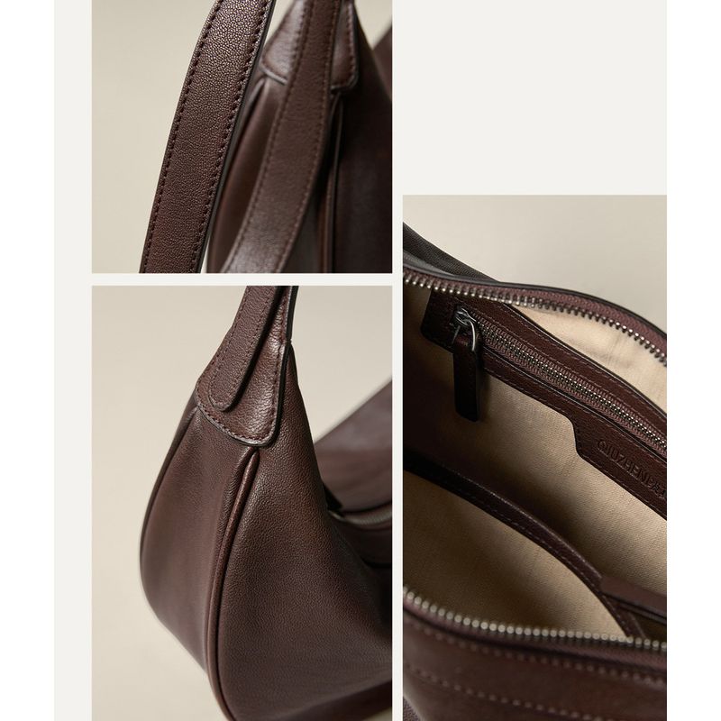 Borsa a tracolla da donna in vera pelle Hobbes Style a forma di mezzaluna, autunno/inverno 2025, alla moda e versatile, casual, per tutti i giorni_voghion.com