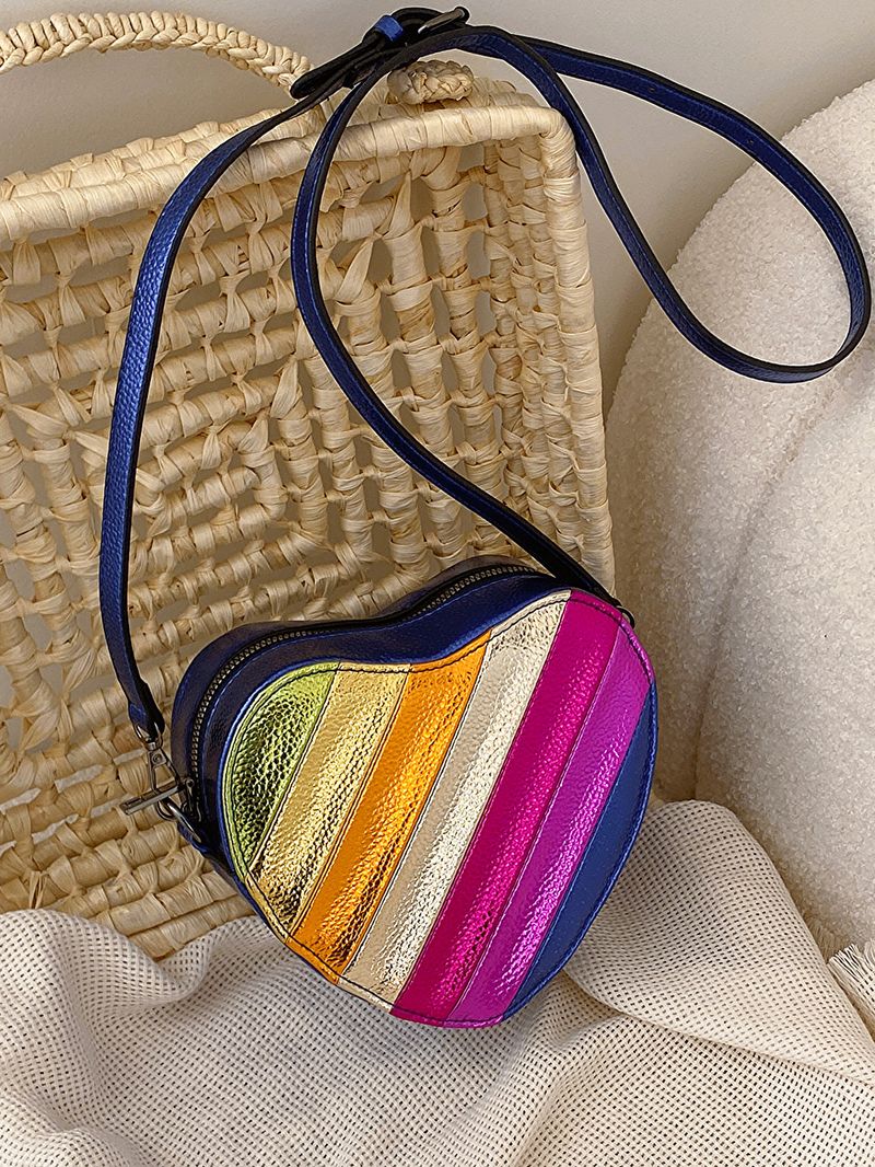Nuova borsa a tracolla a forma di cuore con patchwork arcobaleno, con design di nicchia, per donna, con motivo a blocchi di colore._voghion.com