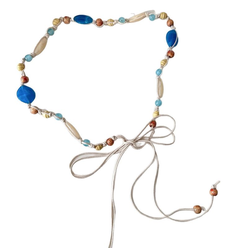 Chaîne de taille en corde tressée de style ethnique avec perles en bois, accessoire de niche tendance et simple_voghion.com
