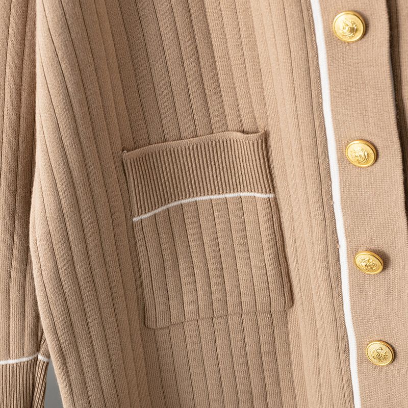 Ensemble 2 pièces en tricot surdimensionné pour femme – Cardigan boutonné sur le devant + pantalon large (noir/olive/kaki) – Ensemble en rayonne respirante pour le bureau et le salon._voghion.com