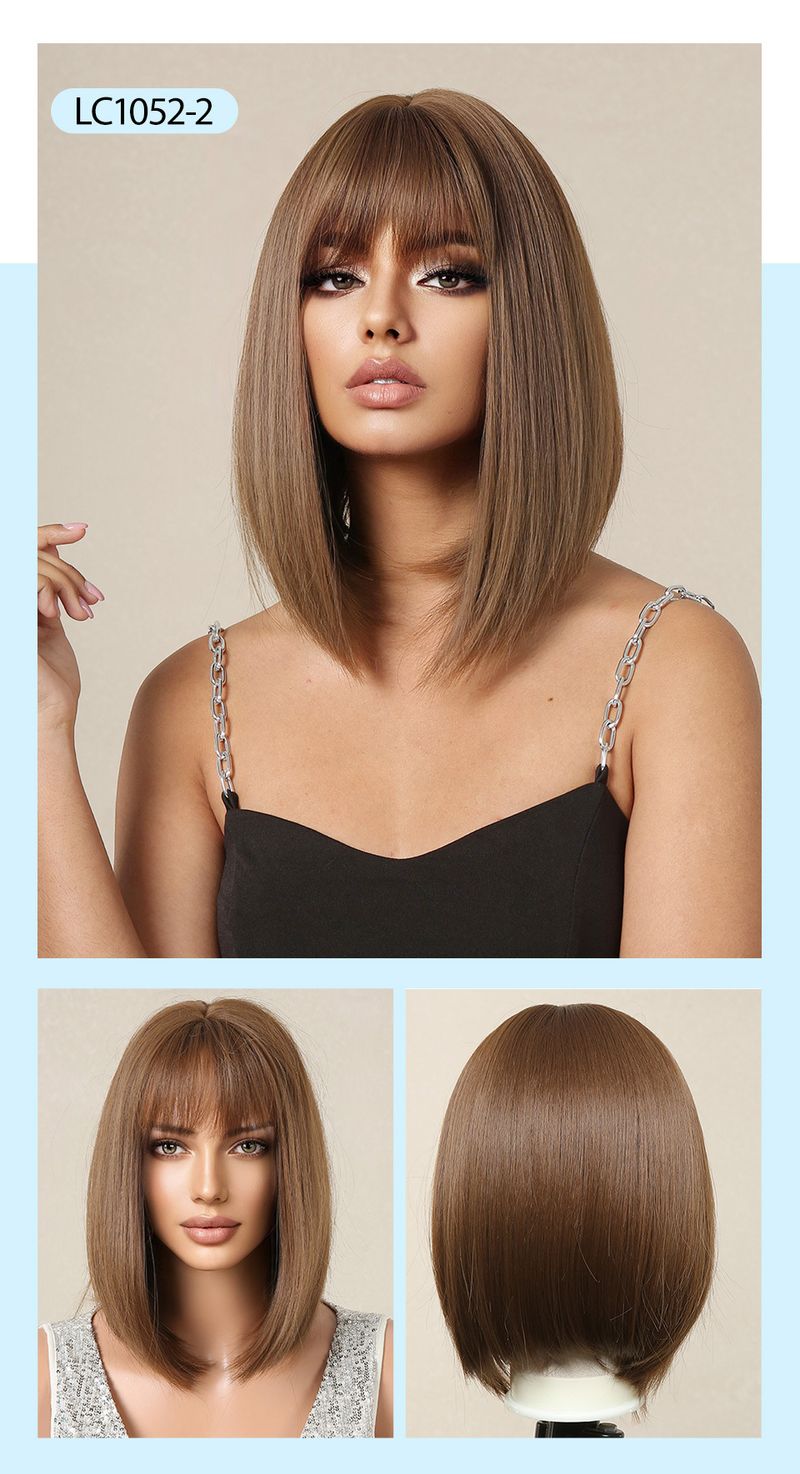 Parrucca Bob corta e liscia rosa con capelli lunghi_voghion.com