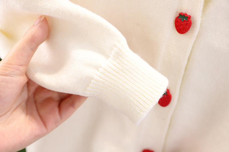 Mädchen Erdbeere 2023 Frühjahr Neue Baby Modische Obst Set kinder Strickjacke Pullover Kleid_voghion.com