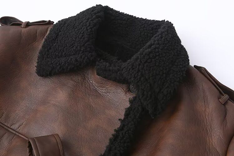 Cappotto in similpelle con cintura e collo in pelliccia sintetica - Capispalla invernale alla moda da strada per donna (marrone, XS/S/M/L)_voghion.com