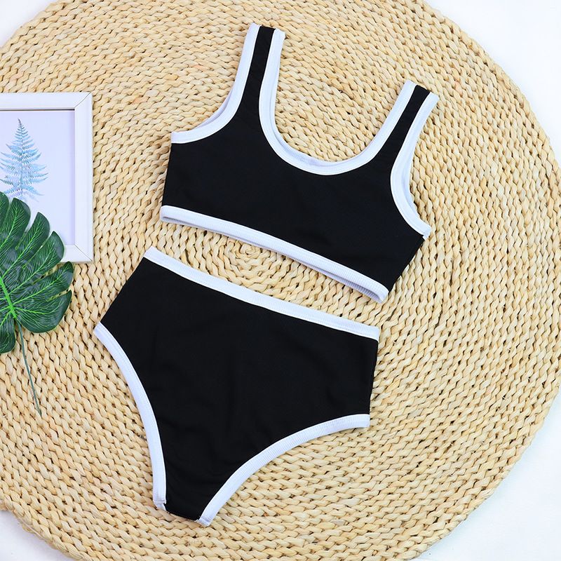 Women's Clothing Black And White Simple Ins Style Split Swimsuit Bikini_voghion.com