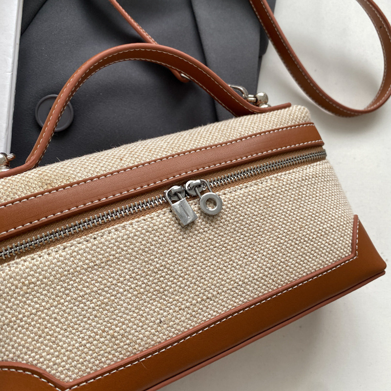 Modische kleine quadratische Handtasche für Damen 2023 Neue gespleißte Umhängetasche aus Canvas in Contrastfarbe_voghion.com