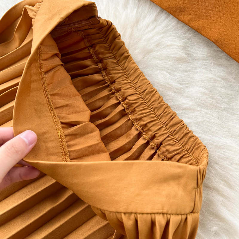 Women's Summer Contrasting Color Tube Top, Irregular Pleated Skirt, Trendy_voghion.com