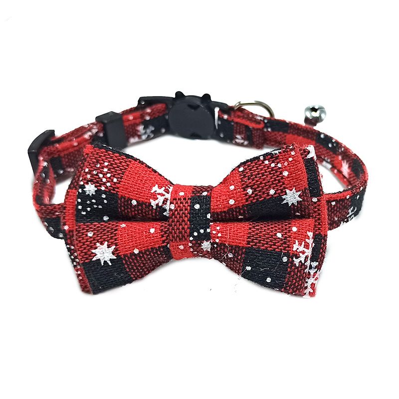 Collare per cani e gatti con campanellino a fiocco in tessuto scozzese britannico e cinturino per il collo_voghion.com