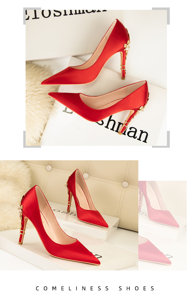 női divat könnyű luxus szexi női cipő divat virág tűsarkú magassarkú esküvői cipő hegyes orrú szatén cipő_voghion.com