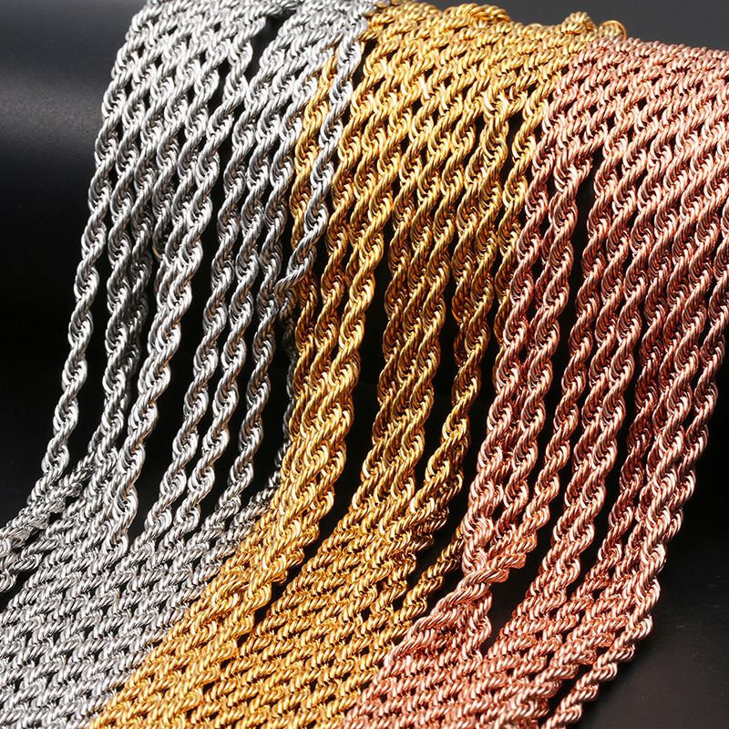 Heta försäljningar grossistpris 3 mm rostfritt stålpläterad roséguldkedja modesmycken för män och kvinnor svart färglänkhalsband_voghion.com