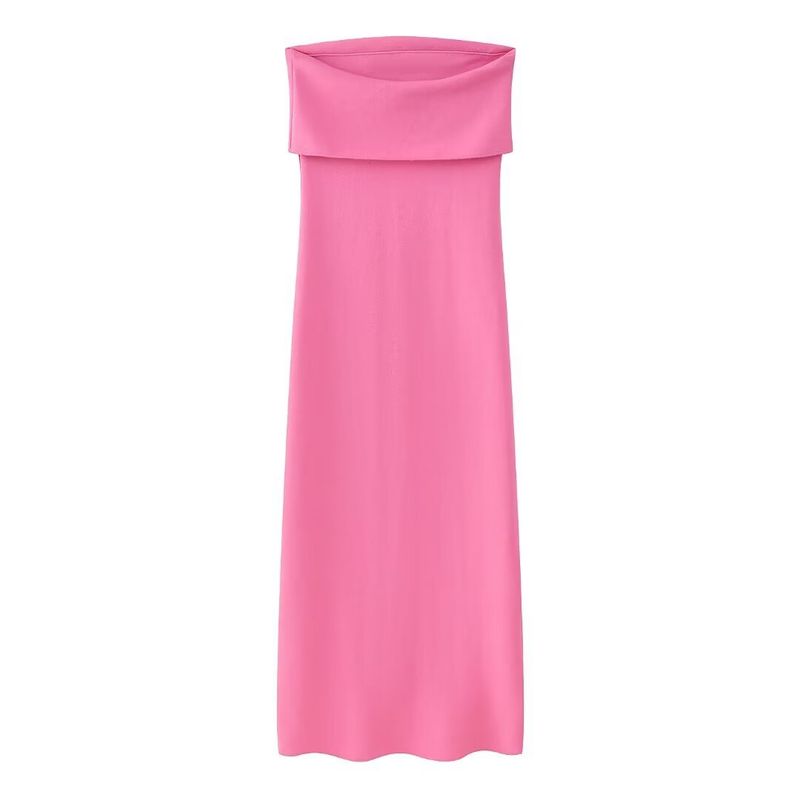 Nuovo abito da donna in maglia elasticizzata, tinta unita, con spalle scoperte_voghion.com