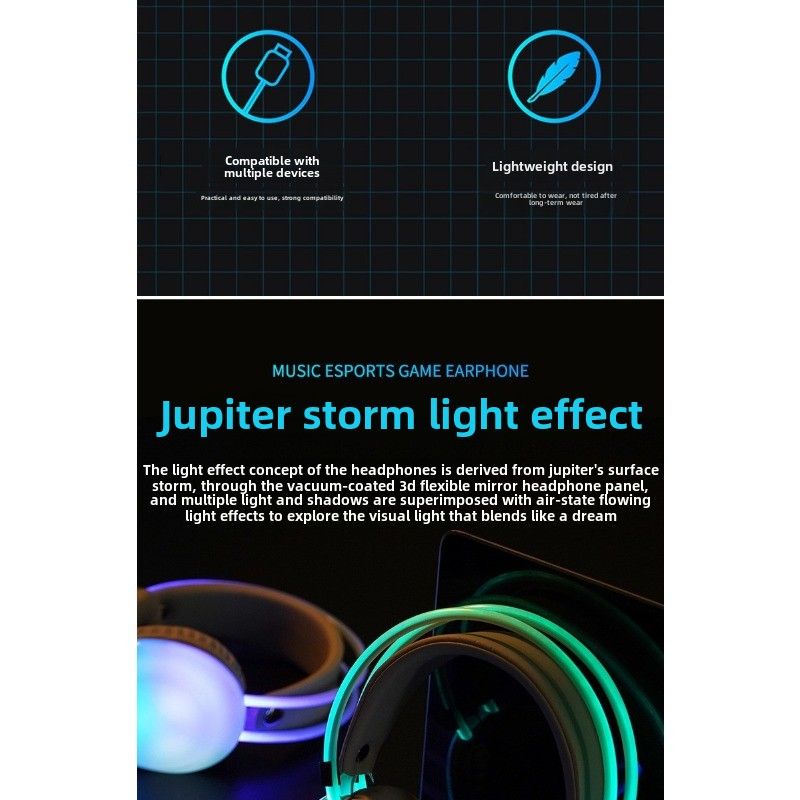 Y680 Cuffie luminose Cuffie Bluetooth Cuffie wireless competitive con gioco luminoso RGB Cuffie con bassi pesanti Marchio auricolare_voghion.com
