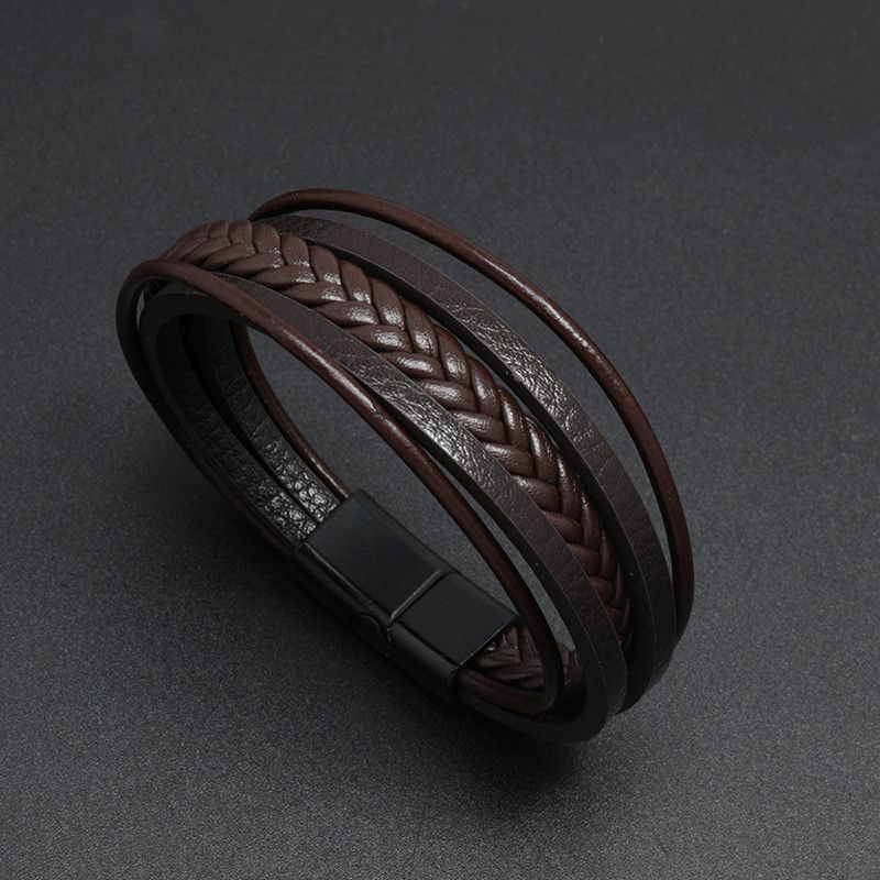Gioielli popolari, bracciale da uomo in pelle intrecciata, semplice e versatile, con chiusura magnetica, decorazione per bracciale_voghion.com