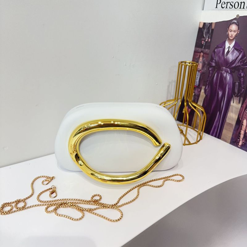 Borsa da sera classica alla moda con pochette rotonda in acrilico, manico in metallo, tracolla_voghion.com