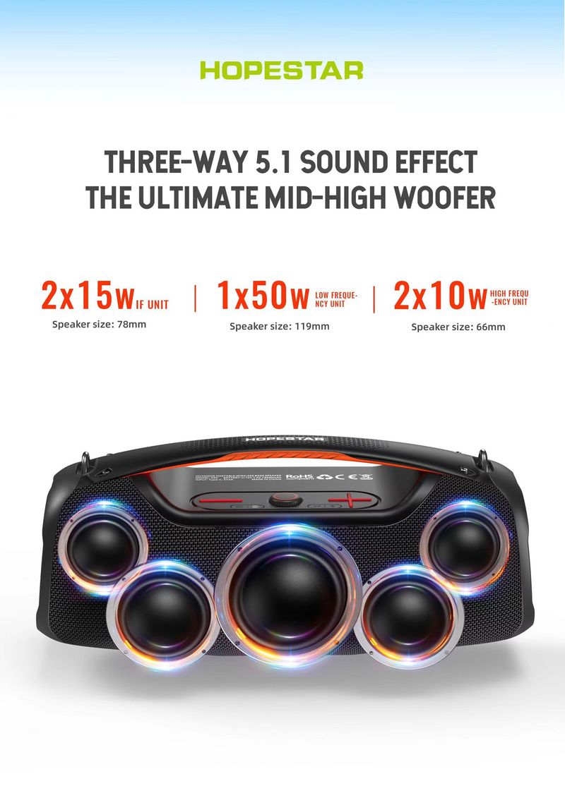 Hopestar 100W subwoofer luidspreker, hoogwaardige, luide draagbare audiospeler, A60 Bluetooth-verbonden thuismicrofoon_voghion.com