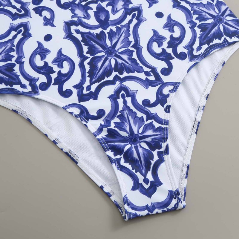 Maillot de bain une pièce pour femme Maillot de bain moulant et rétro imprimé en mousseline de soie avec support en acier et sac rigide_voghion.com