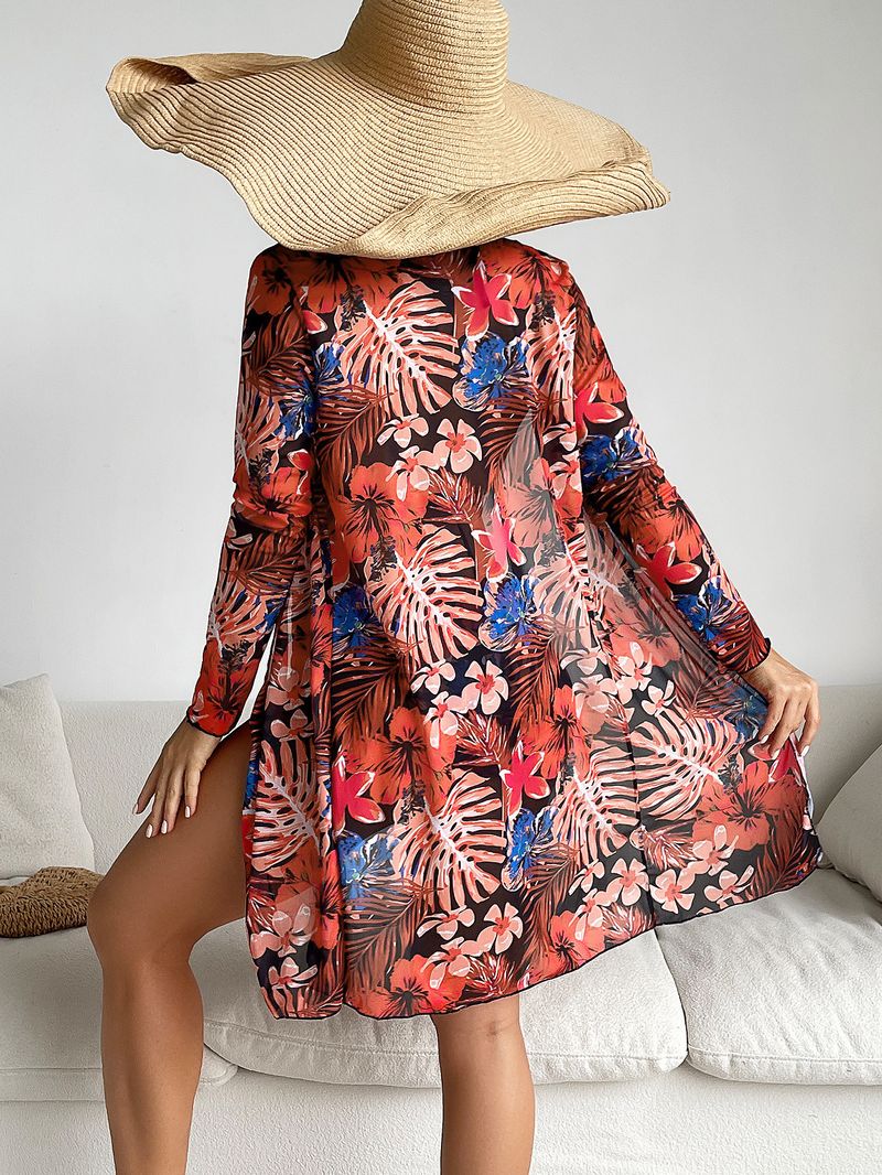 Roupas femininas estampa multicolorida moda sexy biquíni maiô de três peças para mulheres_voghion.com