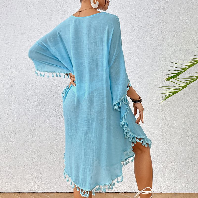 Crochet-Trimmed Polyester Beach Cover-Up – Flowy & Sexy Bikini Wrap For Vacation & Swim (One Size) – Lightweight & Stylish_voghion.com