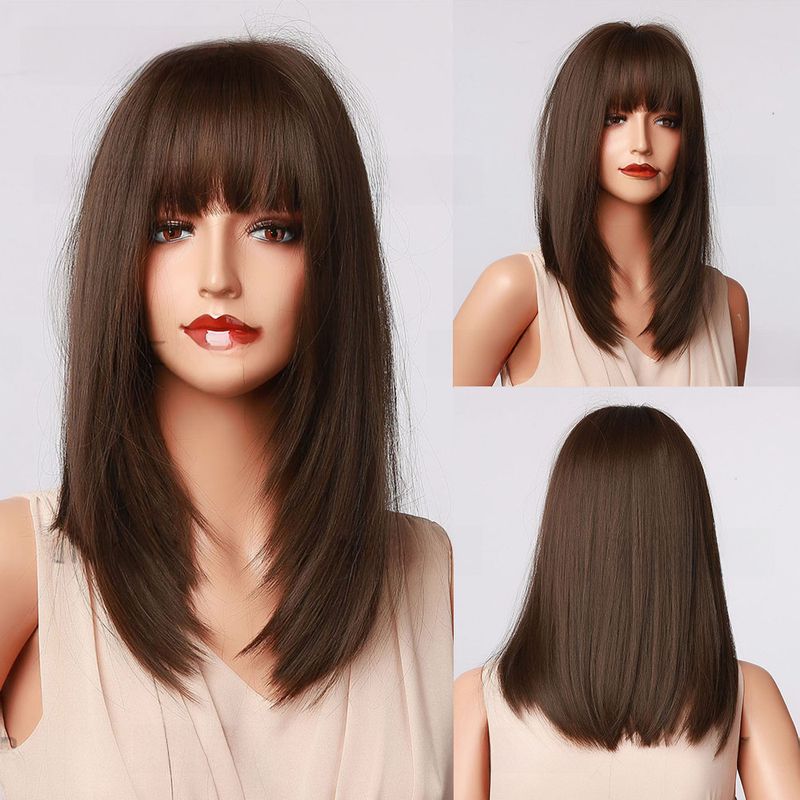 Black brown shoulder-length straight hair tail curl face shape high temperature silk_voghion.com