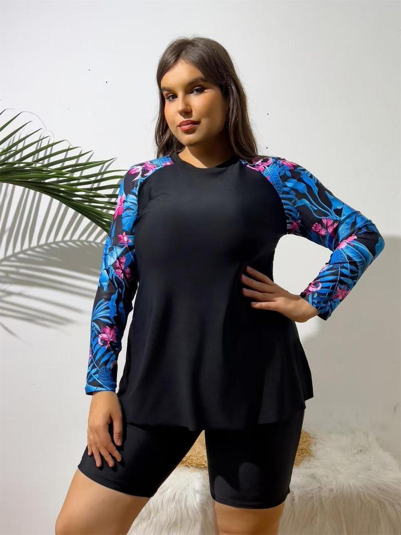 2025 New Sexy Plus Size High Waist Two-Piece Long Sleeve Women's Swimsuit_voghion.com