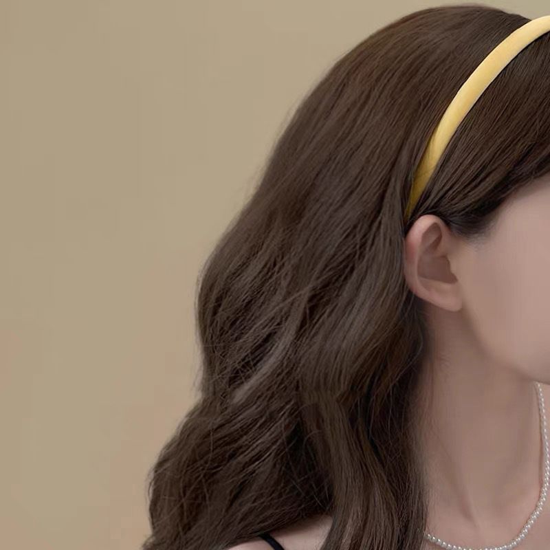 Fascia per capelli sottile in raso giallo vivace, accessorio per capelli corto e semplice da fata francese, per l'estate delle donne_voghion.com