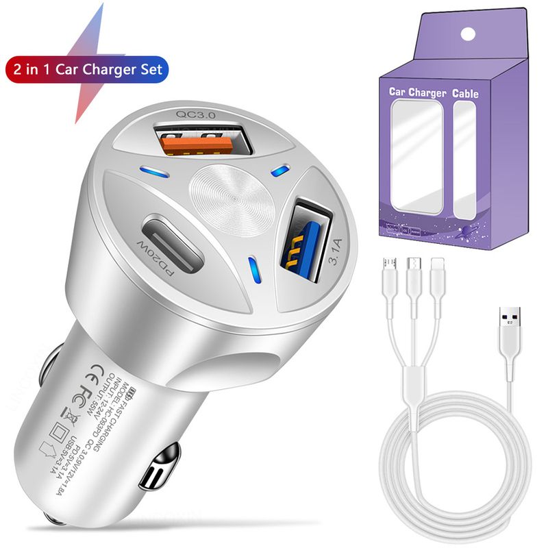 Music Festival Set of one to three QC3.0USB+20WType-c flash multi port car fast charging head cigarette lighter_voghion.com