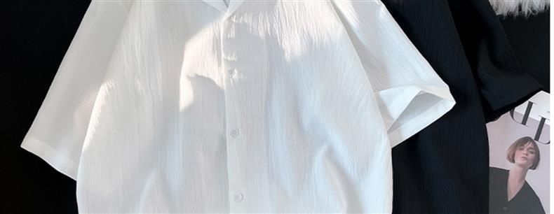 Camicia da uomo in seta ghiacciata plissettata, a maniche corte, con colletto ampio, design alla moda, top fresco_voghion.com