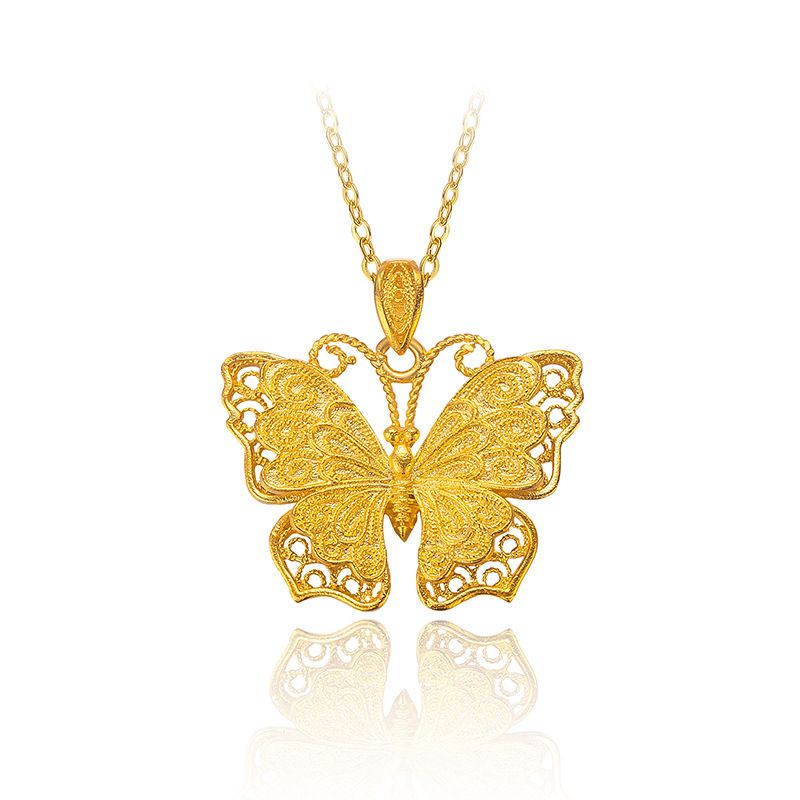 collana di tendenza antica farfalla dorata cava collana di clavicola a farfalla femminile di fascia alta alla moda color sabbia_voghion.com