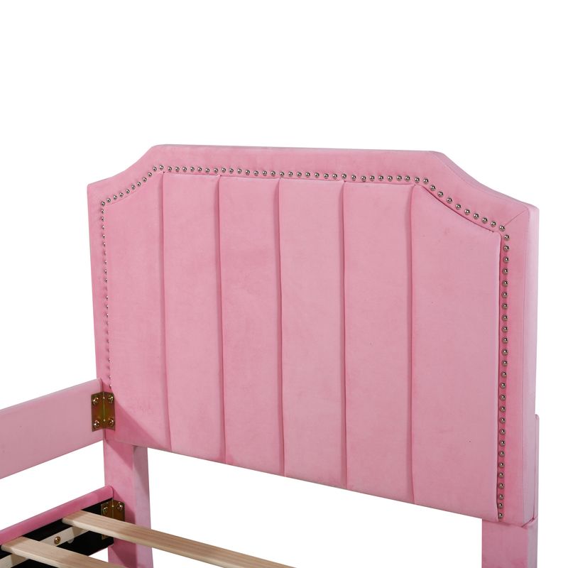 Polsterbett 90x200cm, Schlafsofa, Flanell, Mit Armlehnen, Rosa_voghion.com