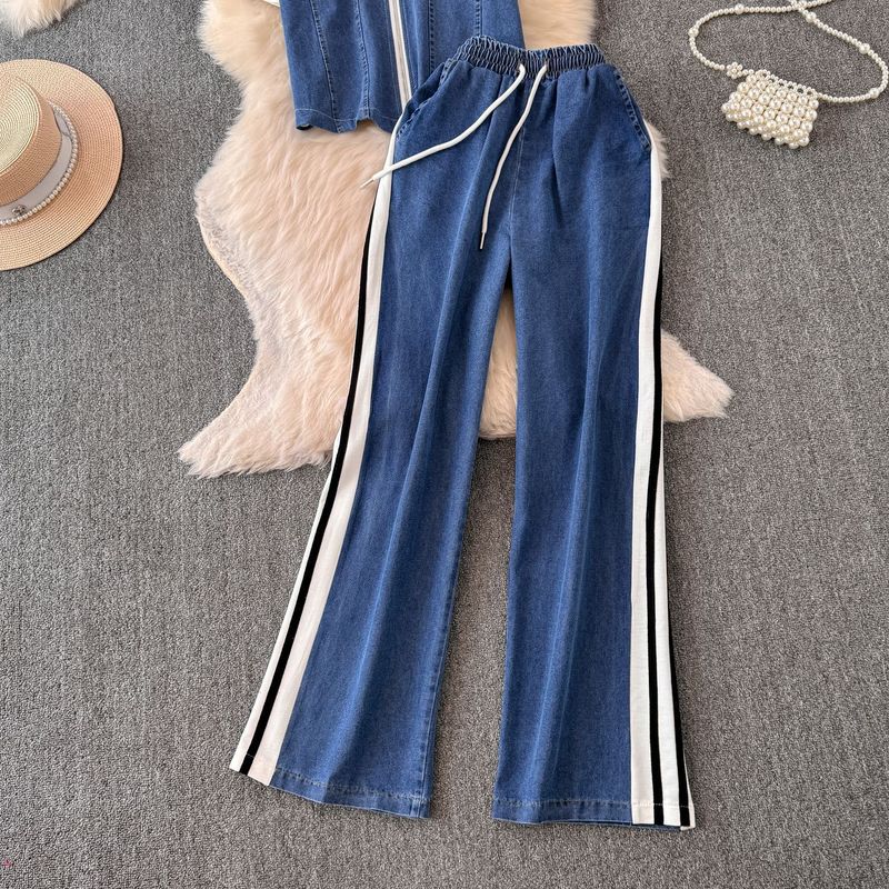 Damenbekleidung Lässiger Jeansanzug Altersreduzierender Streetstyle Modischer Sport-Zweiteiler_voghion.com