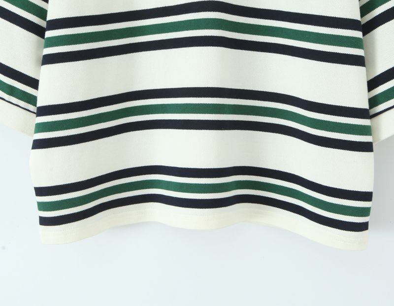 Retro Stripe Polo Shirt With Pleated Skirt Set - Women's Casual Loose Fit Long Sleeve Top & Flared Mini Skirt_voghion.com