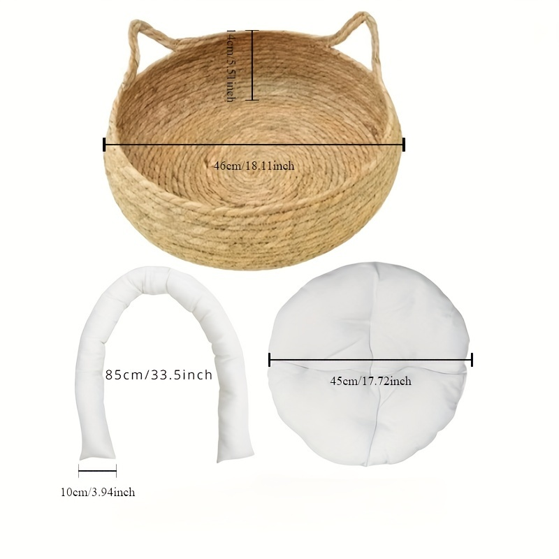 Coussin en peluche tissé confortable pour lit de chat, coussin de sommeil profond, coussin de chenil rond tissé à la main pour animaux de compagnie, panier de nid de couchage avec oreiller pour l'intérieur_voghion.com