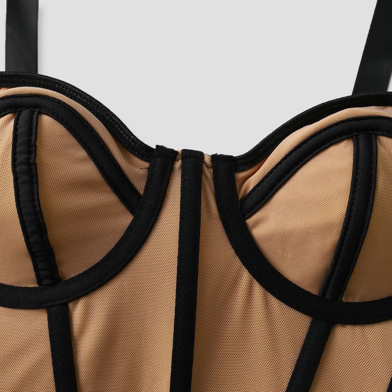 Canotta a spina di pesce con anello in acciaio, vestibilità attillata, versatile, con ombelico esposto, sexy, con spalline in contrasto di colore, 60712_voghion.com