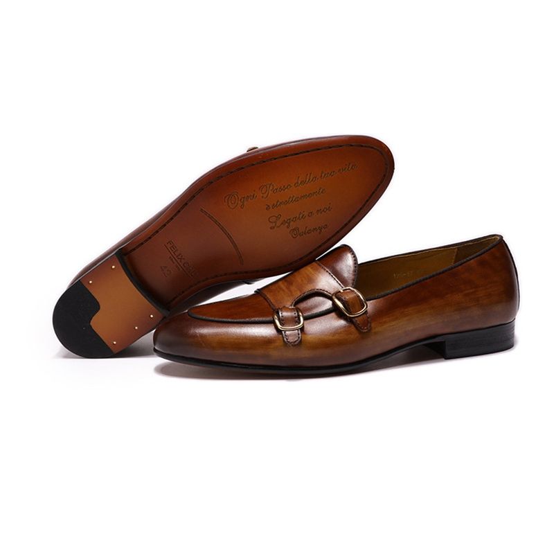 Voyage Strap Double Buckle Top Layer Cowhide Men's Leather Monk Shoes Handmade Formal Business_voghion.com