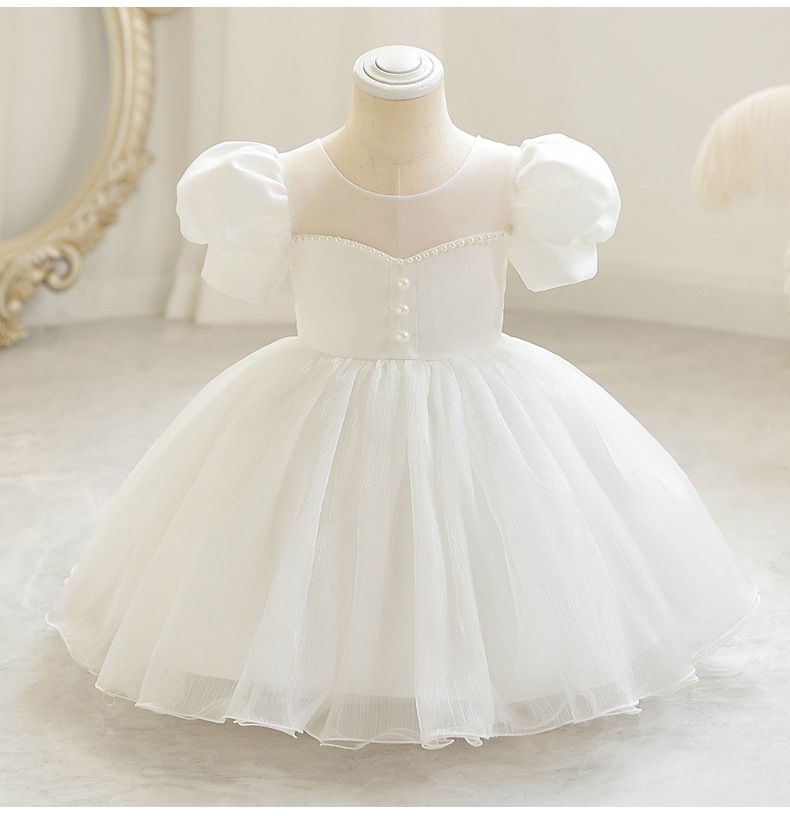 Girls' One Year Old Dress Tutu Skirt Summer Baby Girl Puff Sleeve Princess Dress Children's Rainbow Gradient Dress_voghion.com