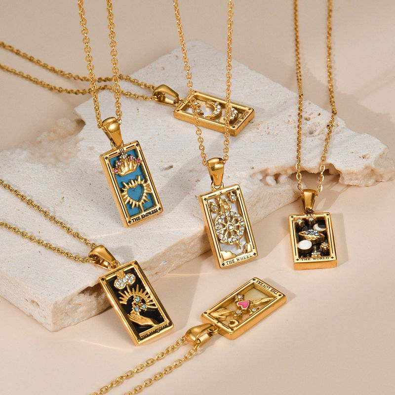 TAROCCHI vintage placcati in oro di vendita caldo con collana quadrata da donna in acciaio inossidabile con goccia di olio_voghion.com