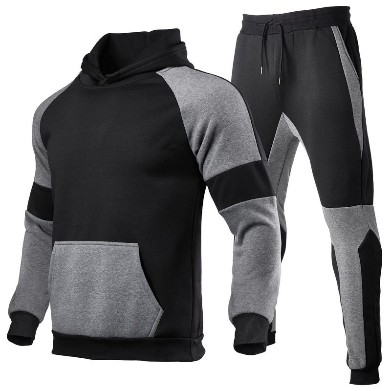 Conjunto de sudadera y jogger con paneles en contraste para hombre - 100 % poliéster, ligero, ideal para el gimnasio y la calle (tallas S-3XL)_voghion.com