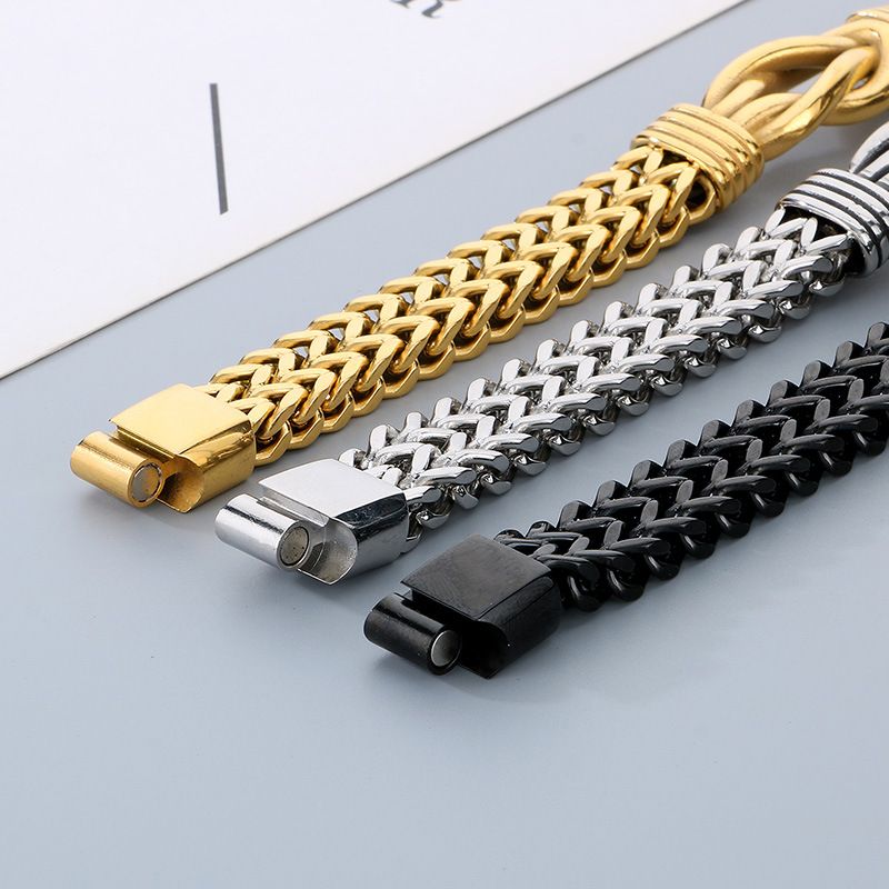 Bracciale da uomo in acciaio al titanio intrecciato con corda - Catena geometrica hipster per stile casual e streetwear - Regalo di gioielli di moda unisex per viaggi_voghion.com