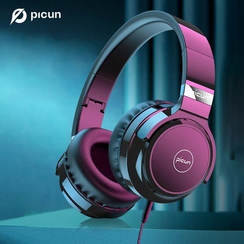 Picun C60 Cuffie On-Ear con microfono e controllo del volume Isolamento acustico Computer cablato Over Ear Aux Jack 3,5 mm_voghion.com